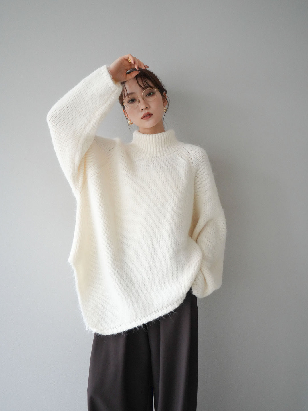 [予約]アシンメトリーハイネックニットプルオーバー/beige