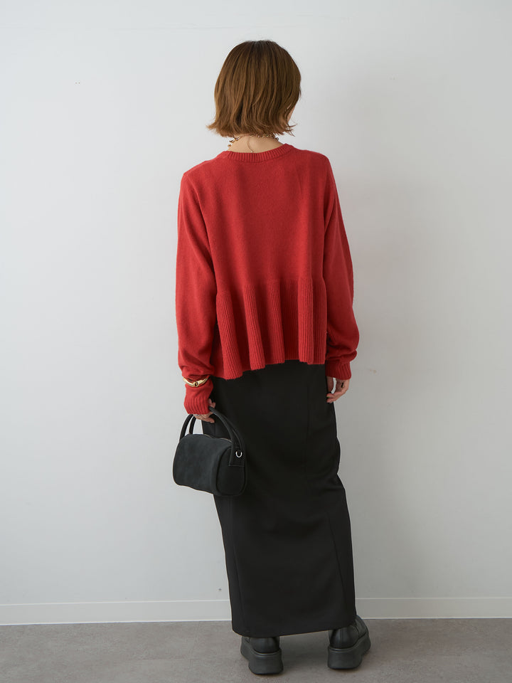 [SET]ペプラムニットプルオーバー+クレープデシンフラップ付きストレートスカート(2set)