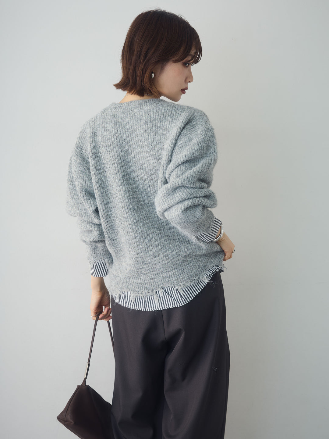 [予約]シャツレイヤードデザインモヘアプルオーバー/lightgray