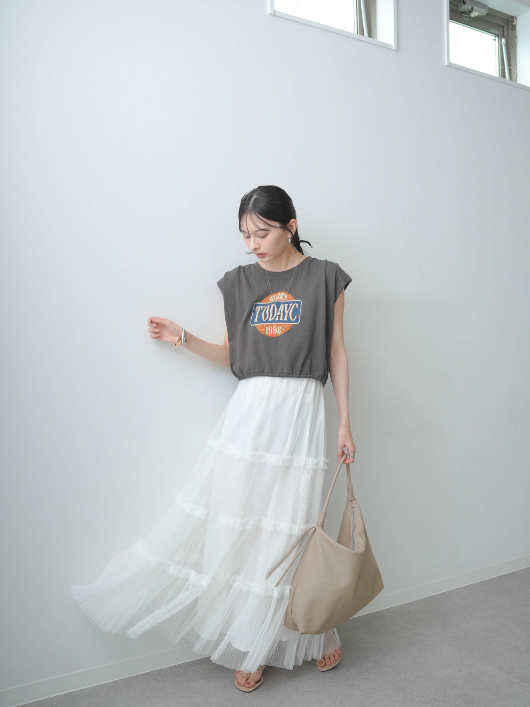 [SET]ヴィンテージロゴドロストTEE+ホイップチュールティアードフレアスカート(2set)