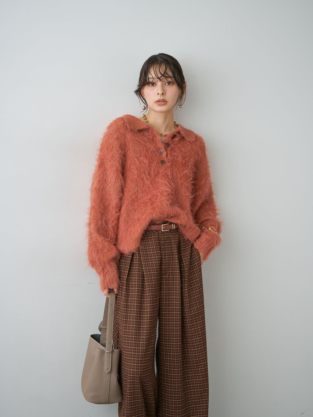 [予約]ヘンリーシャギーニットトップス/terracotta