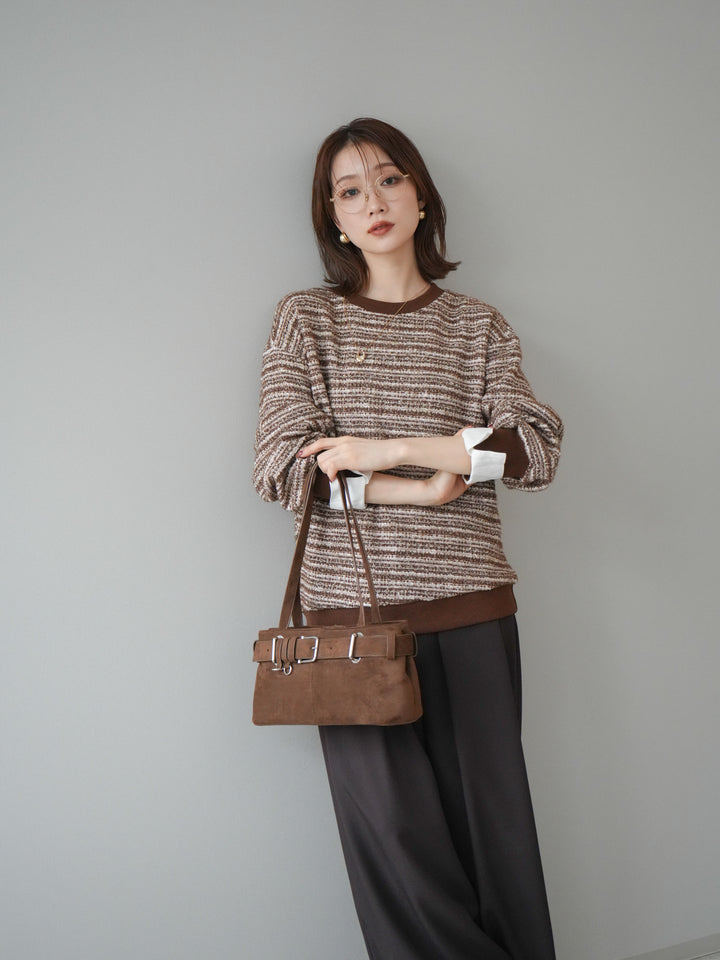 [予約]MIXツイードライクカフスドッキングプルオーバー/brown