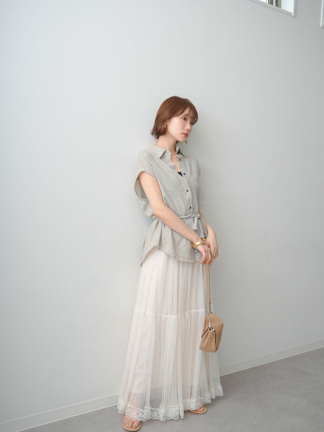 [予約]リネンライクノースリオーバーシャツ/beige