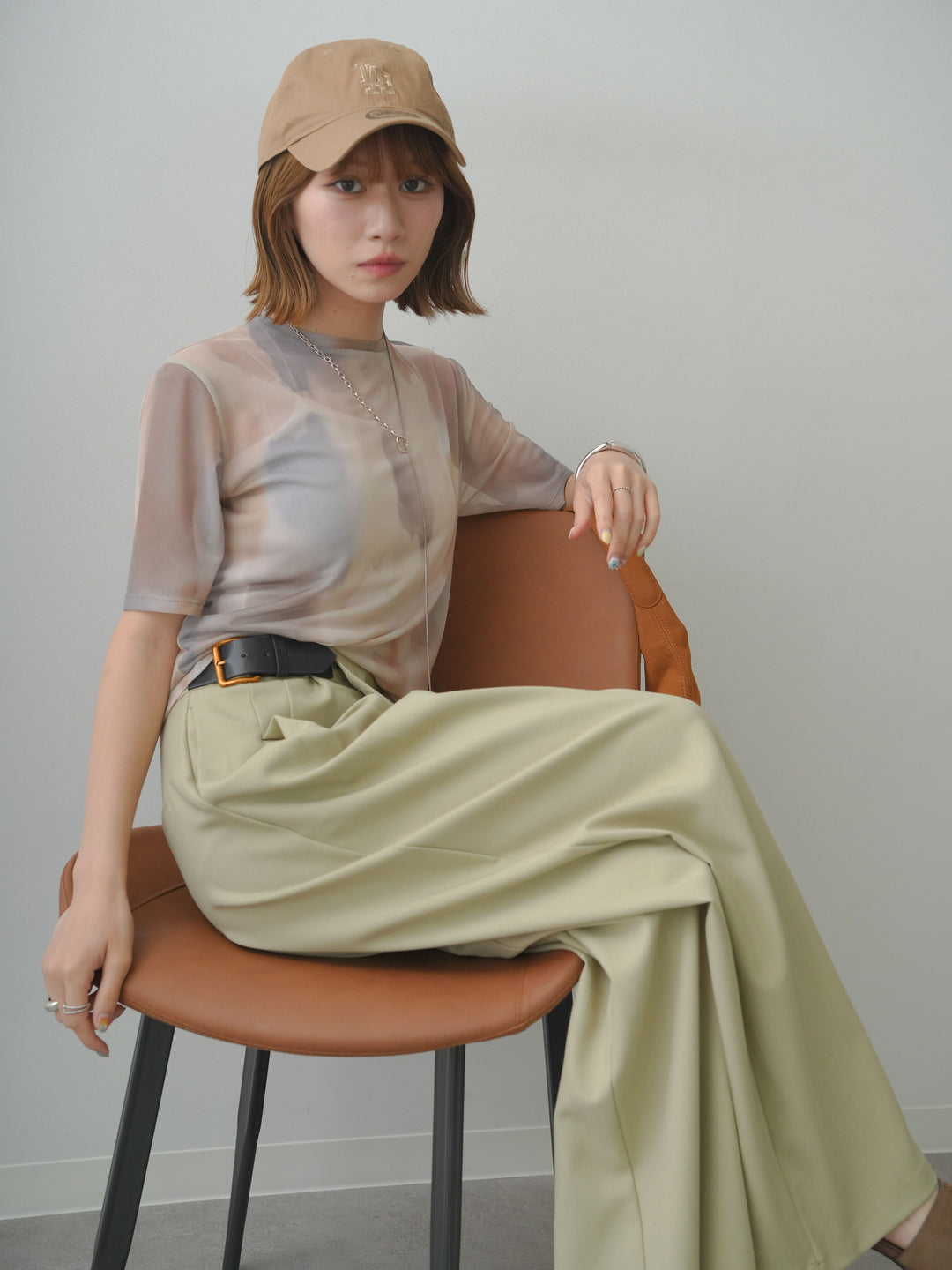 [予約]水彩柄メッシュシアー半袖プルオーバー/ecru