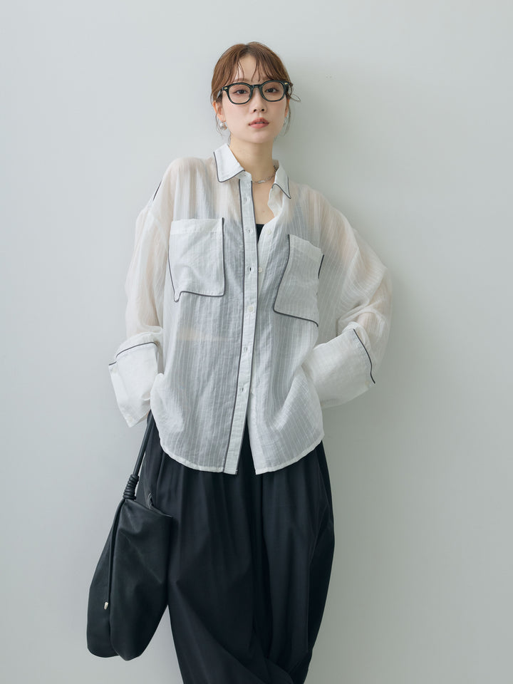 [予約]バイカラートリムオーバーストライプシャツ/offwhite