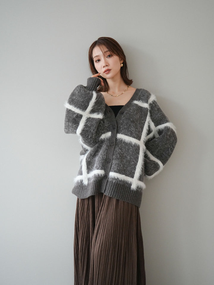 [予約]ミックスシャギーチェックカーディガン/brown