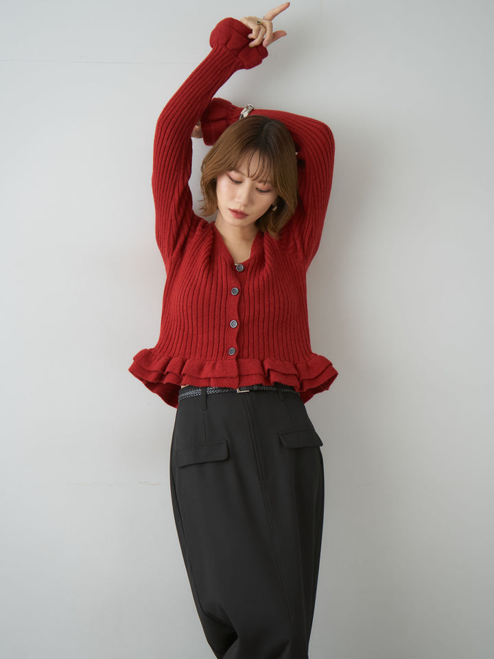 [SET]アルパカタッチフリルカーディガン+選べるアクセセット(2set)