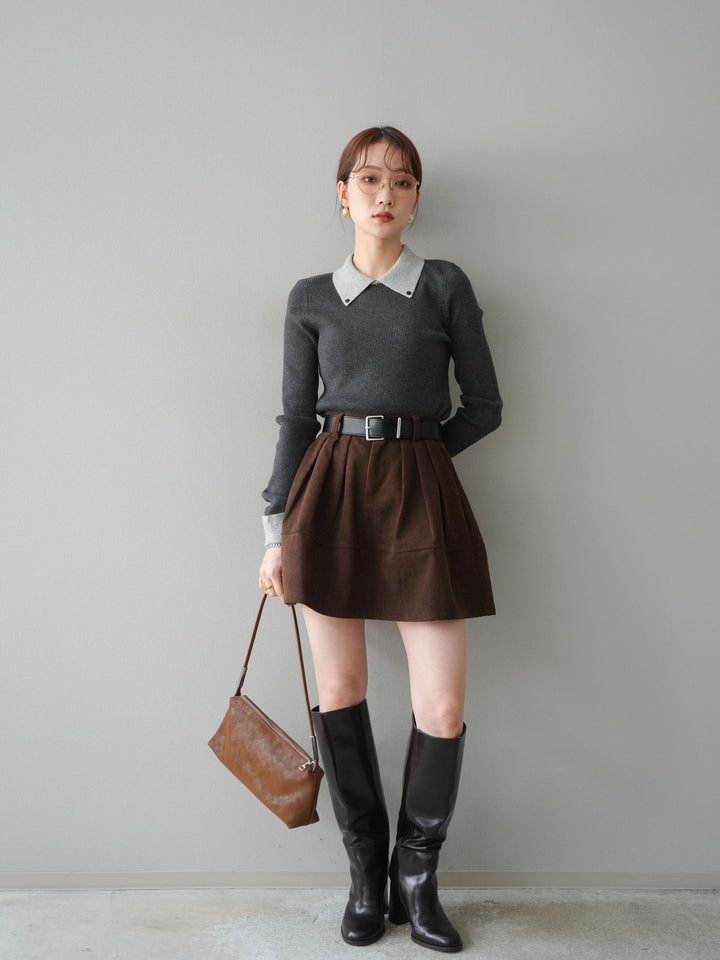 [予約]ベルト付インパンコーデュロイタックフレアスカート/brown