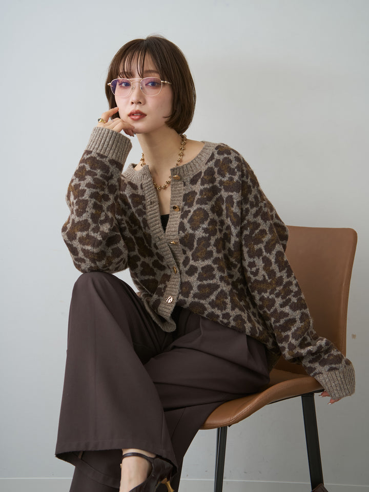 [SET]レオパードゴールドボタンカーディガン+選べるアクセセット(2set)
