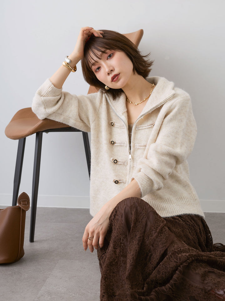 [予約]ナポレオンジップニットカーディガン/beige