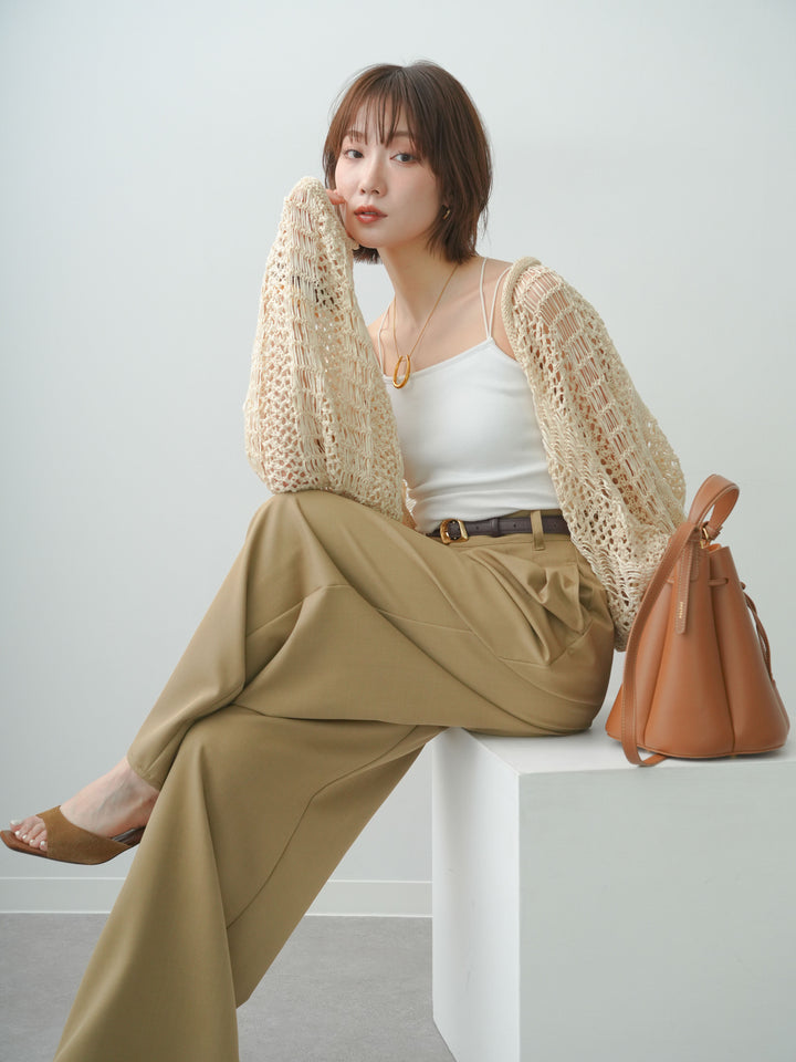 [SET]ミックスメッシュニットボレロ+カップ付きバッククロスキャミソール(2set)