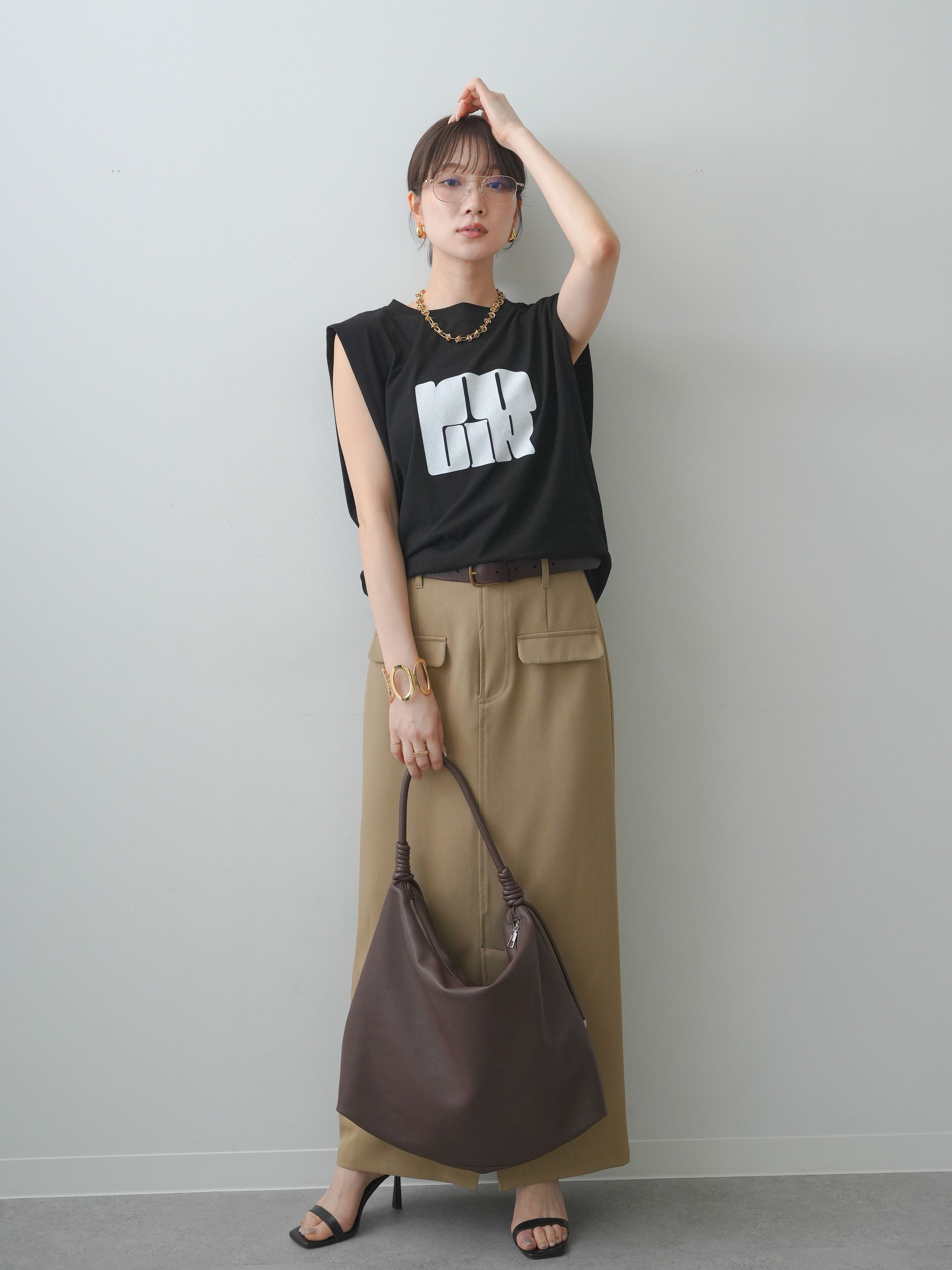 デサント　ノースリーブ&スカート SET]ショルダータックノースリーブオーバーTEE+クレープデシンフラップ