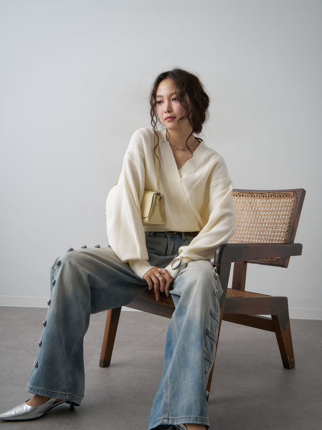 [SET]カシュクールミックスケーブルニットトップス+カシュクールミックスケーブルニットトップス(2set)