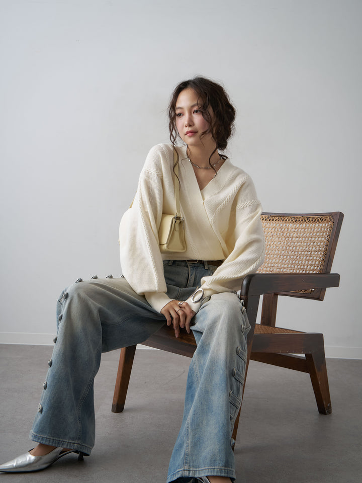 [SET]カシュクールミックスケーブルニットトップス+カシュクールミックスケーブルニットトップス(2set)