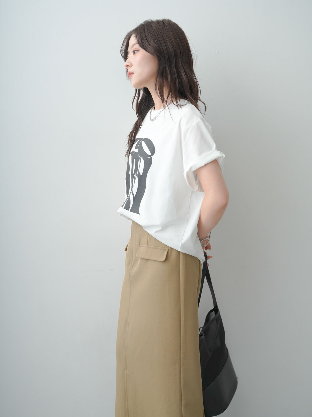 [SET]クールタッチアートロゴオーバーTEE+クレープデシンフラップ付きストレートスカート(2set)