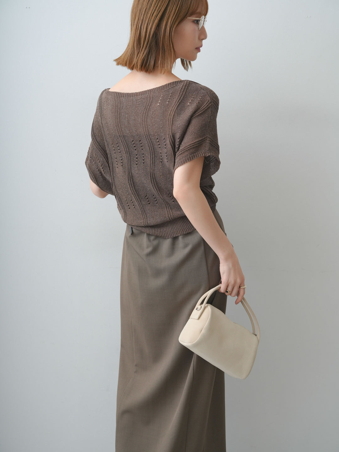 [SET]アイレットサマーニットトップス+クレープデシンフラップ付きストレートスカート(2set)