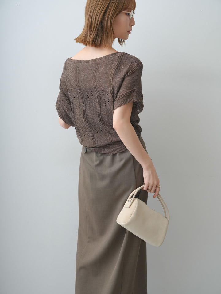 [SET]アイレットサマーニットトップス+クレープデシンフラップ付きストレートスカート(2set)