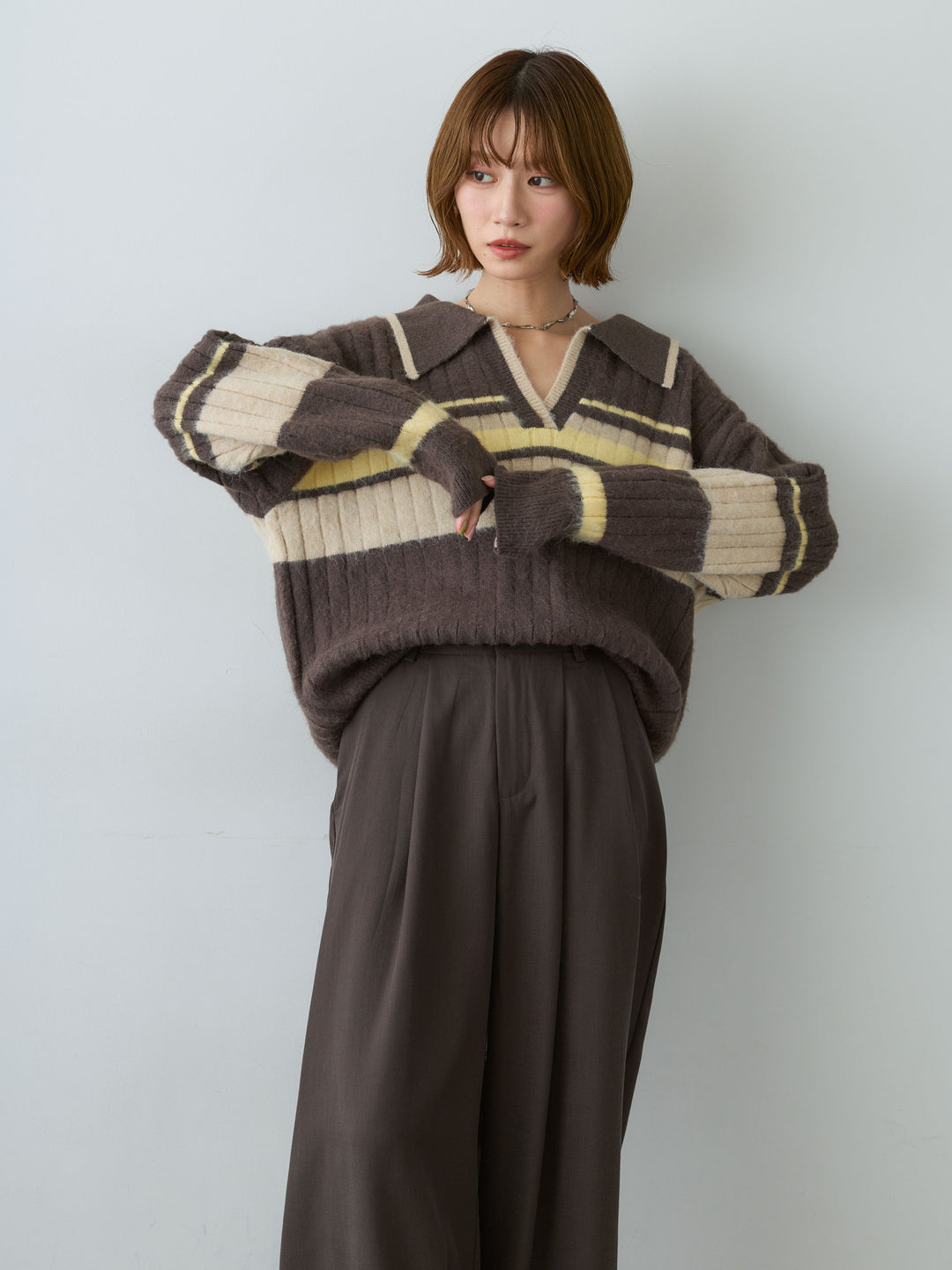 [予約]ウエストレースドレープワイドパンツ/darkbrown