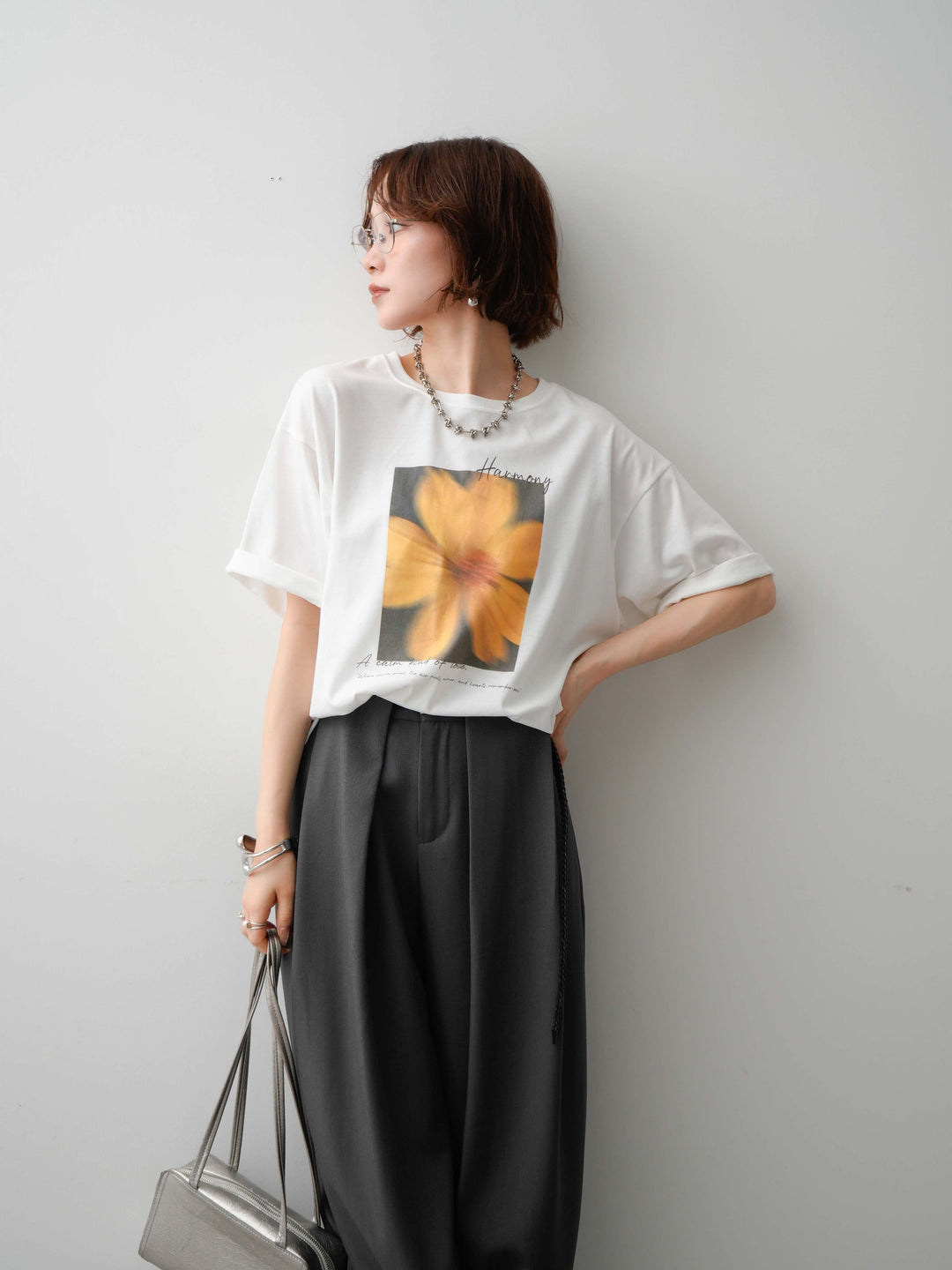 [SET]フラワーフォトTEE+ベルトループデザインワイドパンツ(2set)
