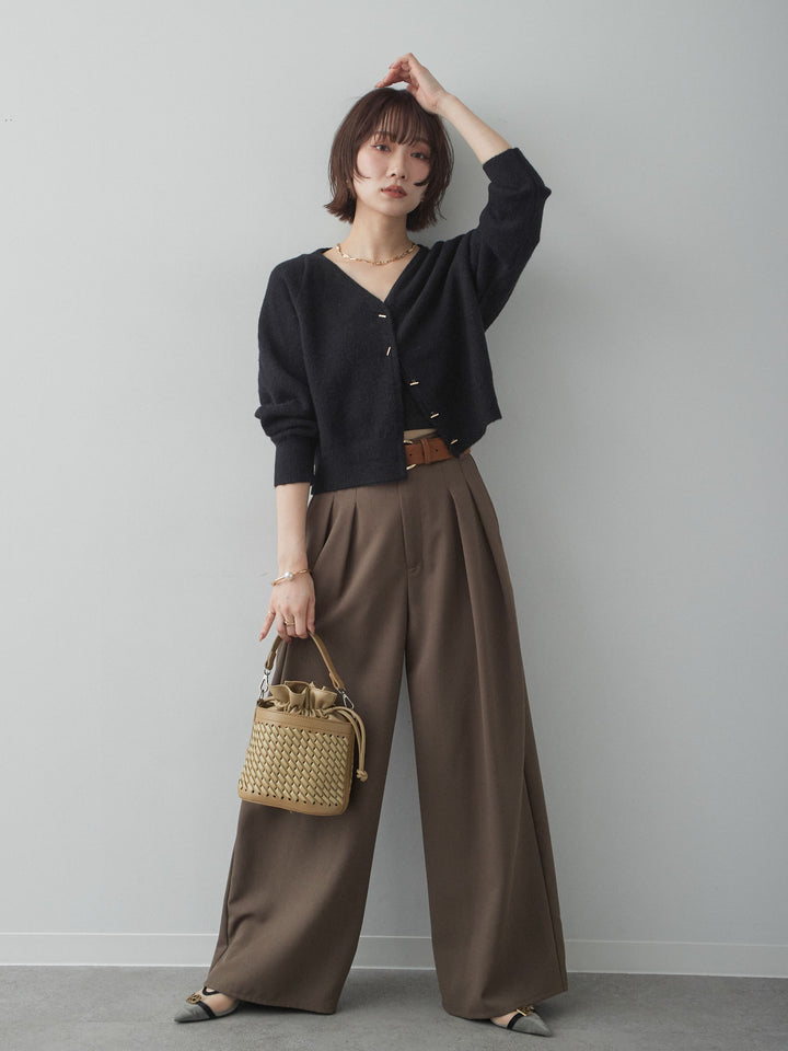 [SET]ゴールドラインボタンカーディガン+クレープデシンタックワイドパンツ(2set)