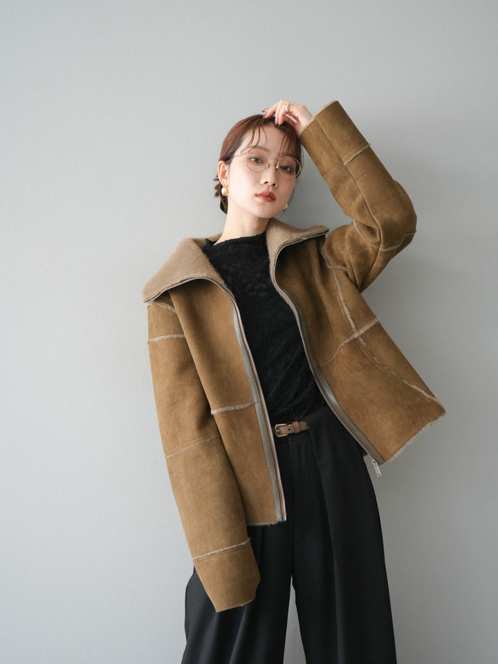 [予約]スタンドカラームートンZIPジャケット/khaki