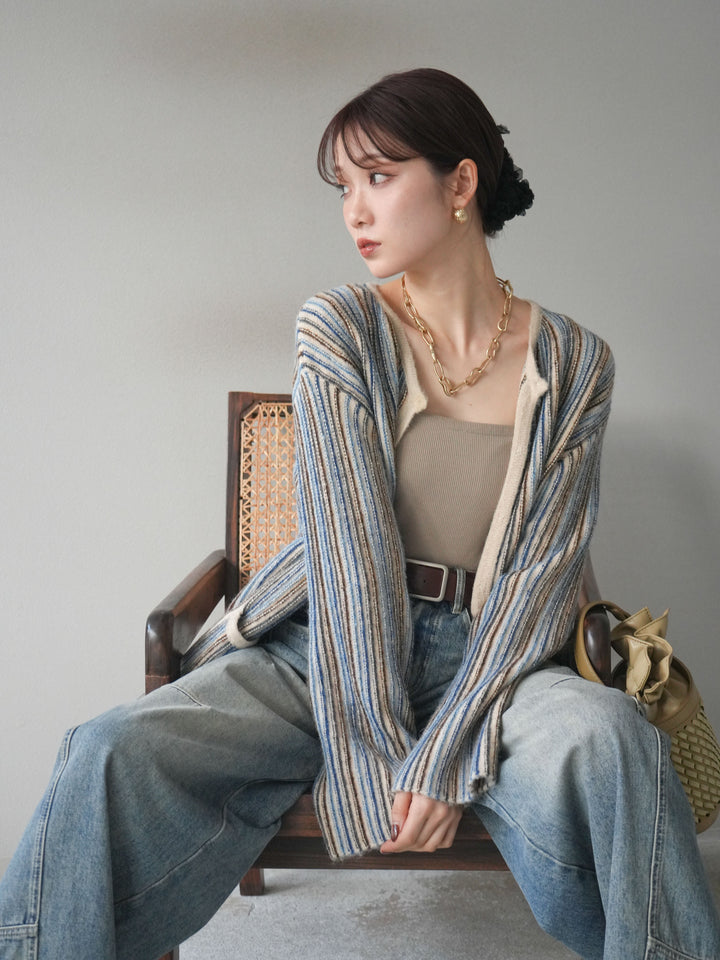 [予約]アンティークボタンストライプニットカーディガン/ivory