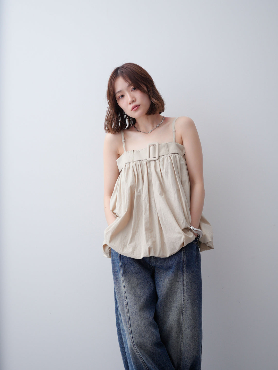 [予約]バックル付バルーンキャミトップス/beige