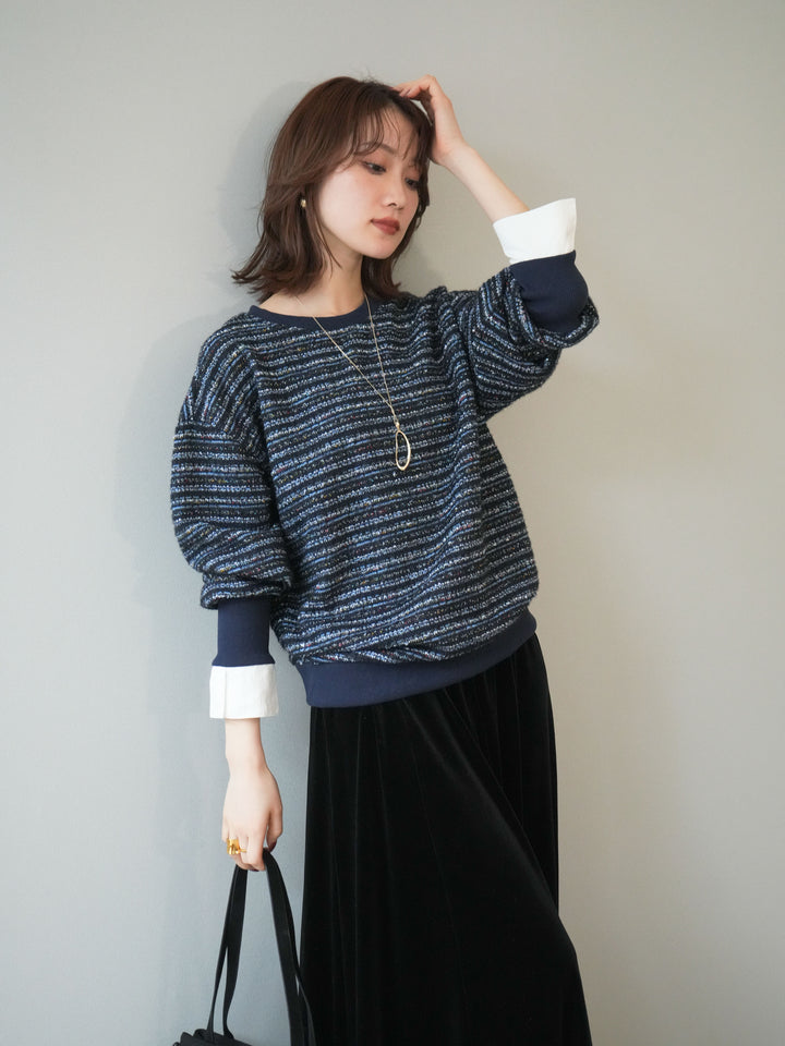 [予約]MIXツイードライクカフスドッキングプルオーバー/blue
