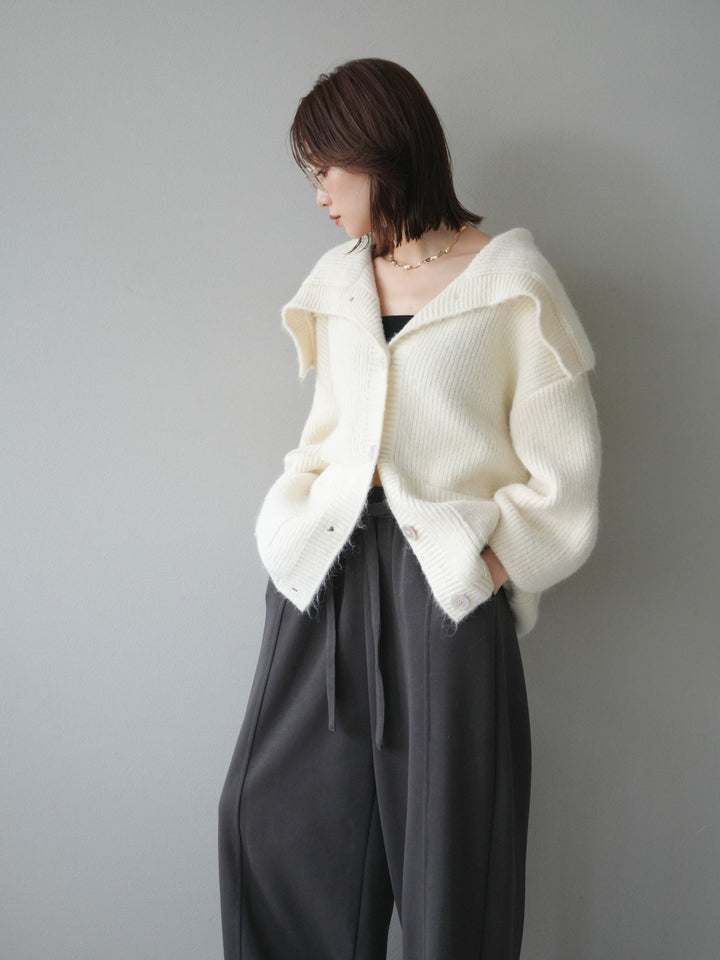 [予約]襟付きボタンオーバーニットカーディガン/ivory