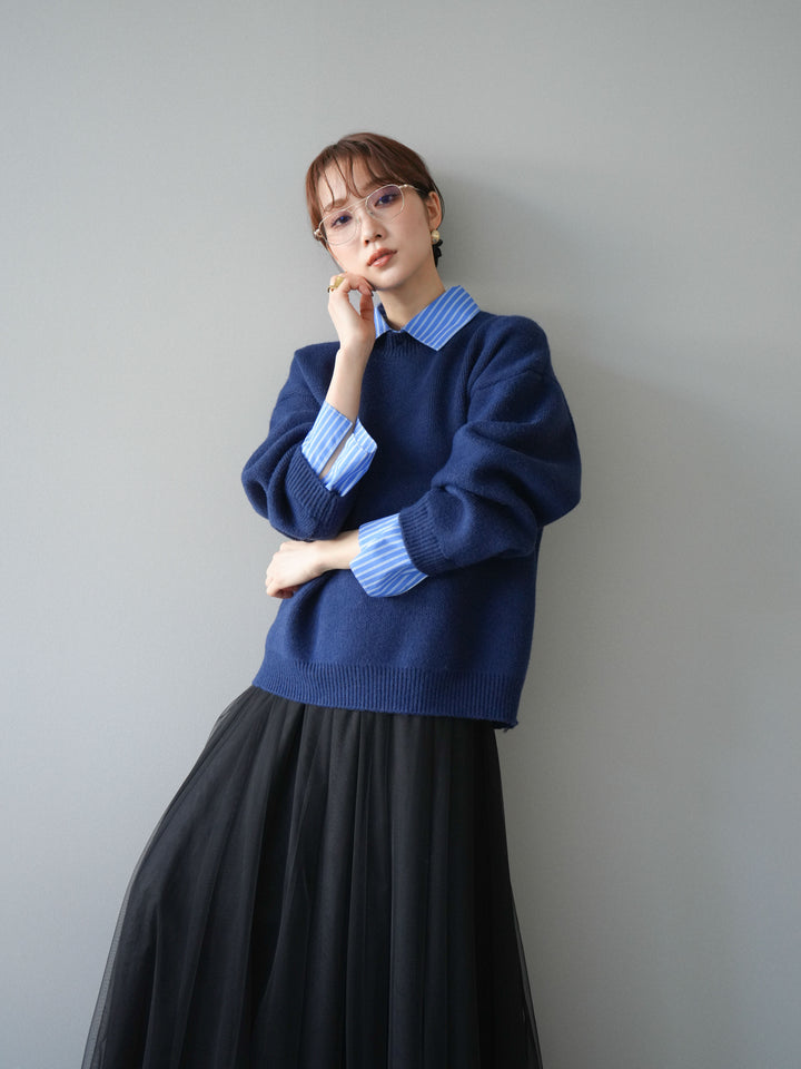 [予約]2WAY襟ニットプルオーバー/navy