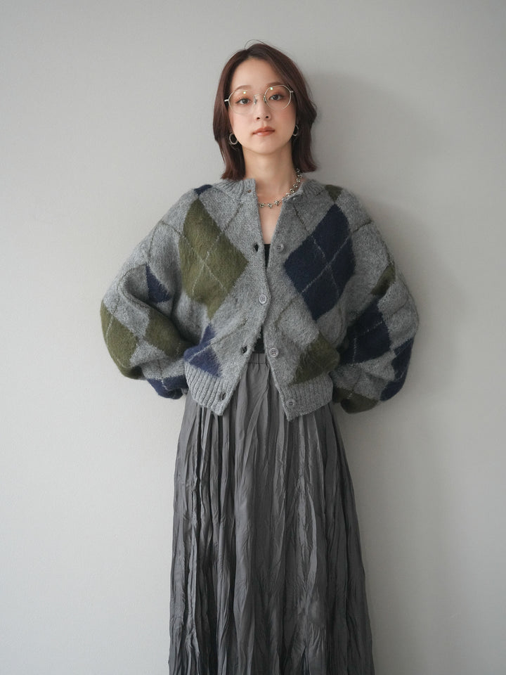 [予約]モヘアタッチアーガイルニットカーディガン/ gray