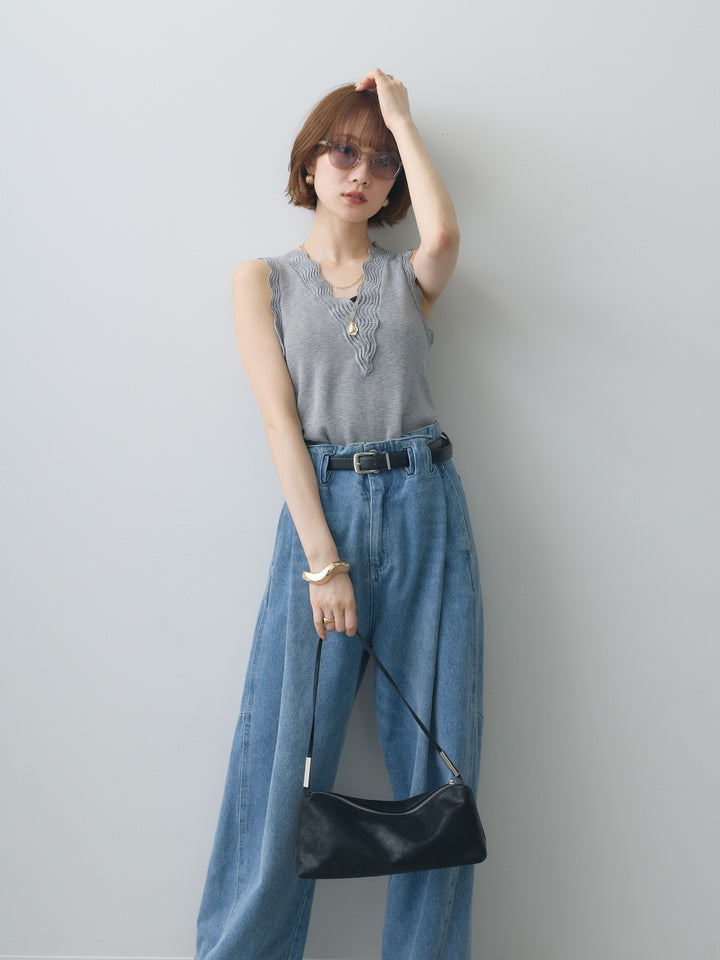 [SET]カーブデザインリブニットタンクトップ+選べるアクセセット(2set)