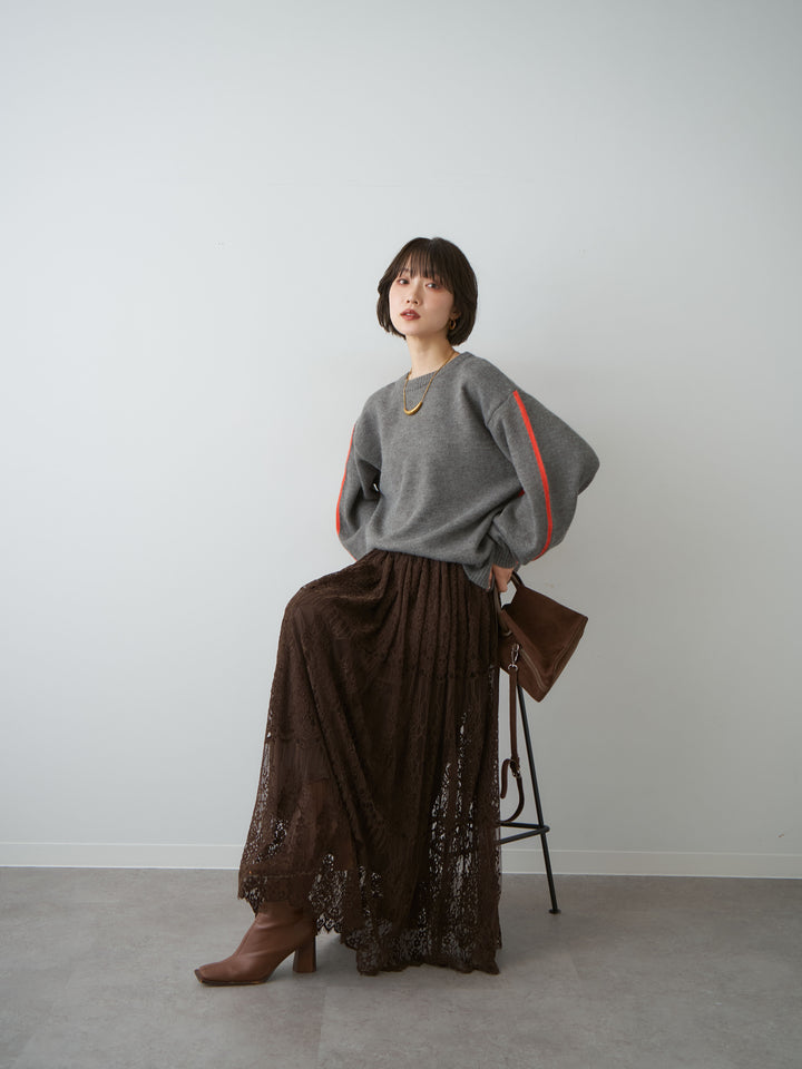 [予約]アルパカタッチサイドバイカラーニットプルオーバー/charcoal