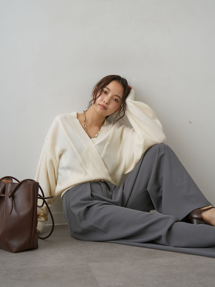 [SET]カシュクールミックスケーブルニットトップス+カシュクールミックスケーブルニットトップス(2set)