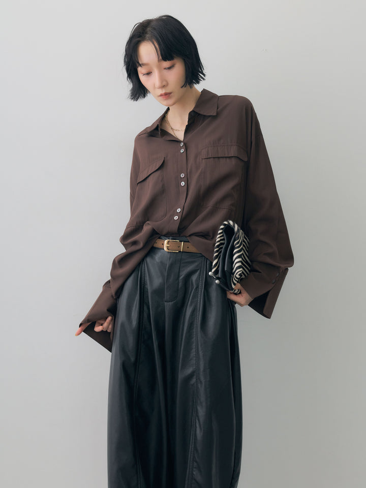 [予約]ドレープダブルポケットオーバーシャツ/brown