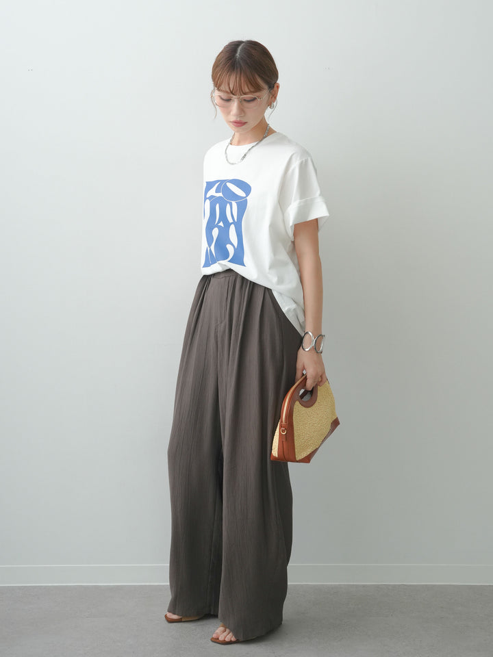 [SET]クールタッチアートロゴオーバーTEE+ベルト付ワッシャーライトワイドパンツ(2set)