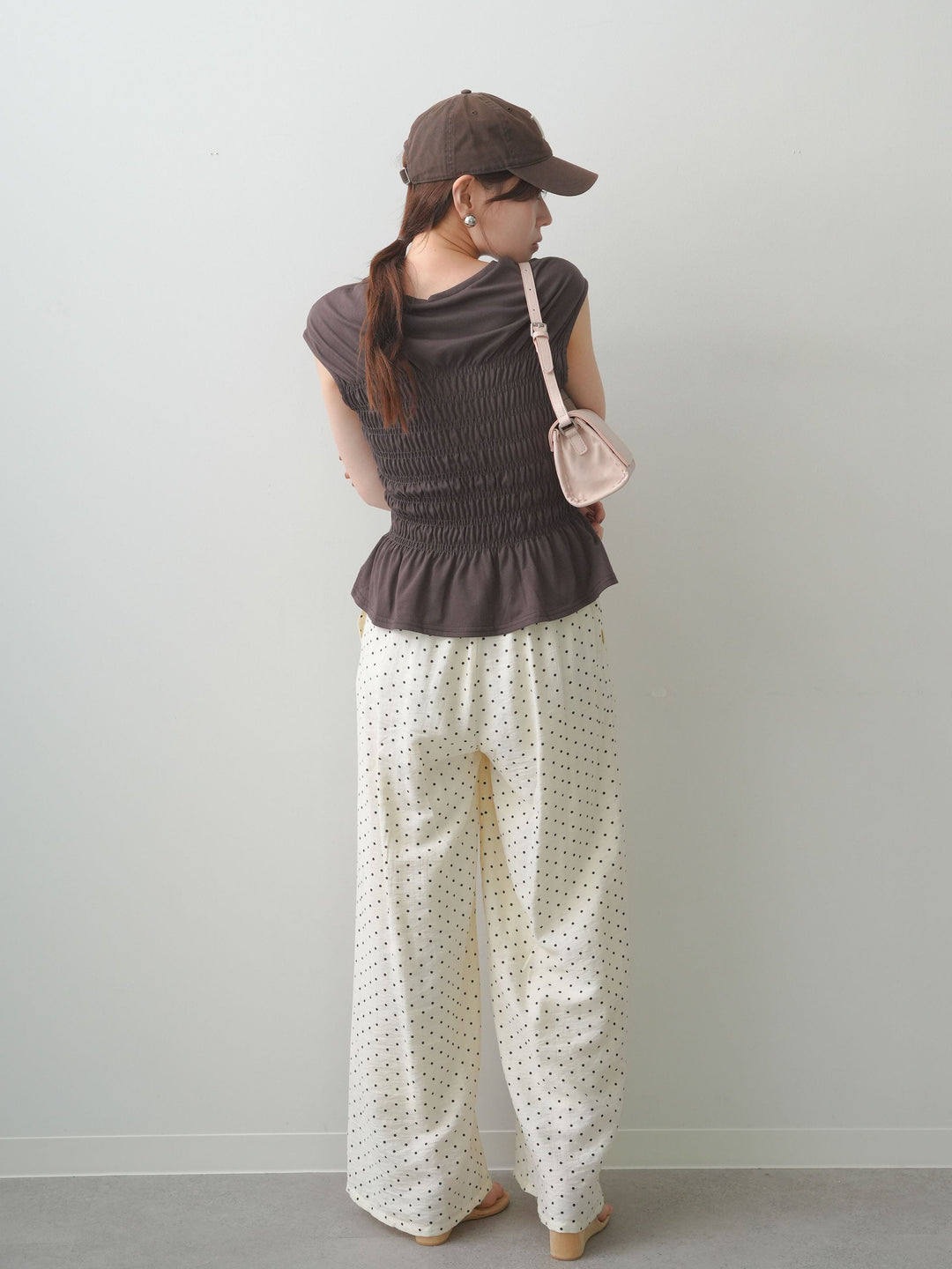 [SET]フレンチスリーブシャーリングトップス+ドットワイドイージーパンツ(2set)