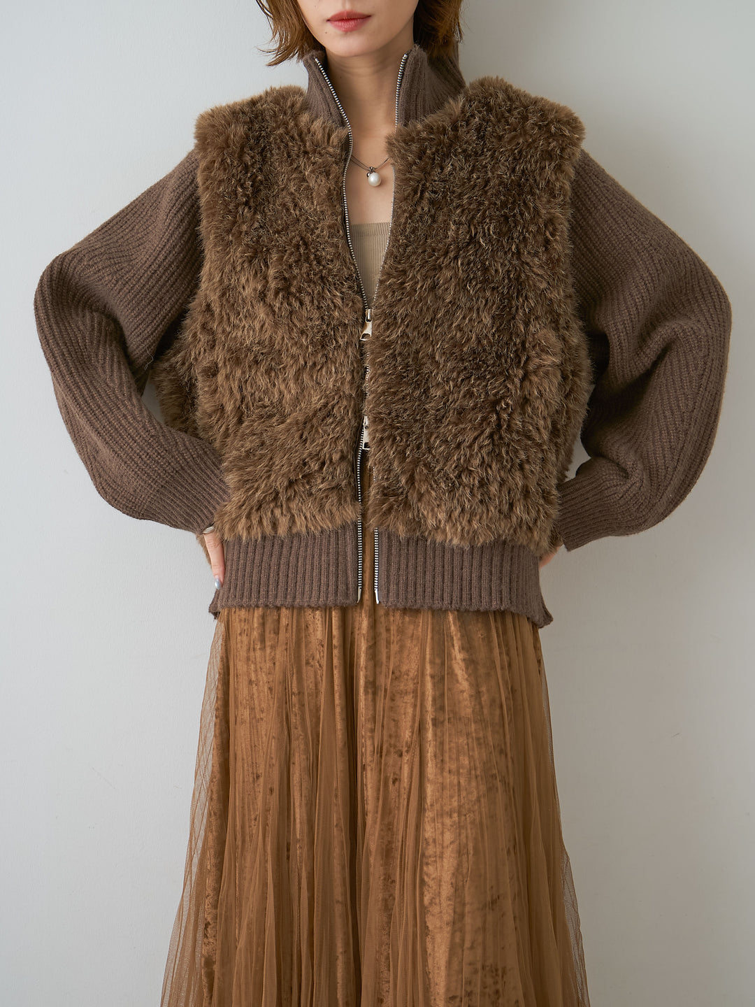 [SET]ファーコンビニットブルゾン+ファーコンビニットブルゾン(2set)