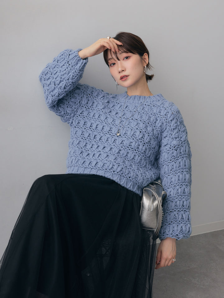 [予約]ループクロップニットトップス/blue