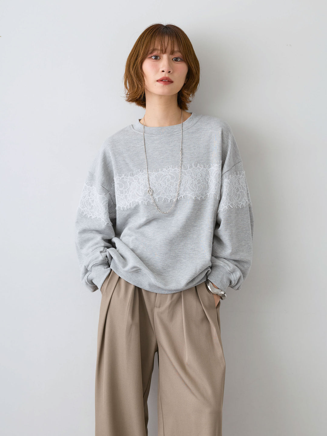 [SET]裏毛レースドッキングプルオーバー+選べるアクセセット(2set)