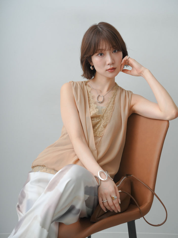 [SET]レースレイヤードカシュクールノースリブラウス+レースレイヤードカシュクールノースリブラウス(2set)