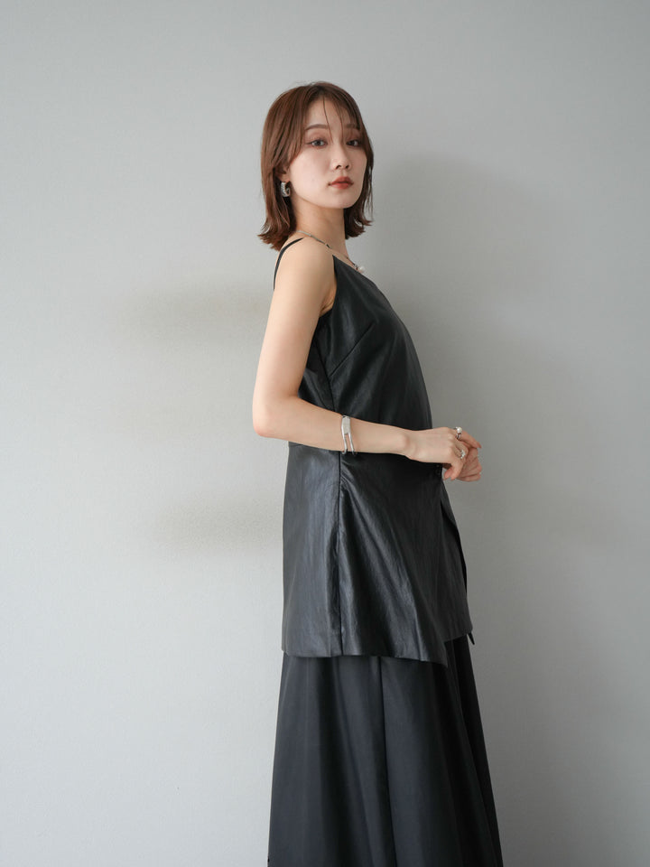 [予約]レイヤードレザーキャミソールチュニック/ブラック