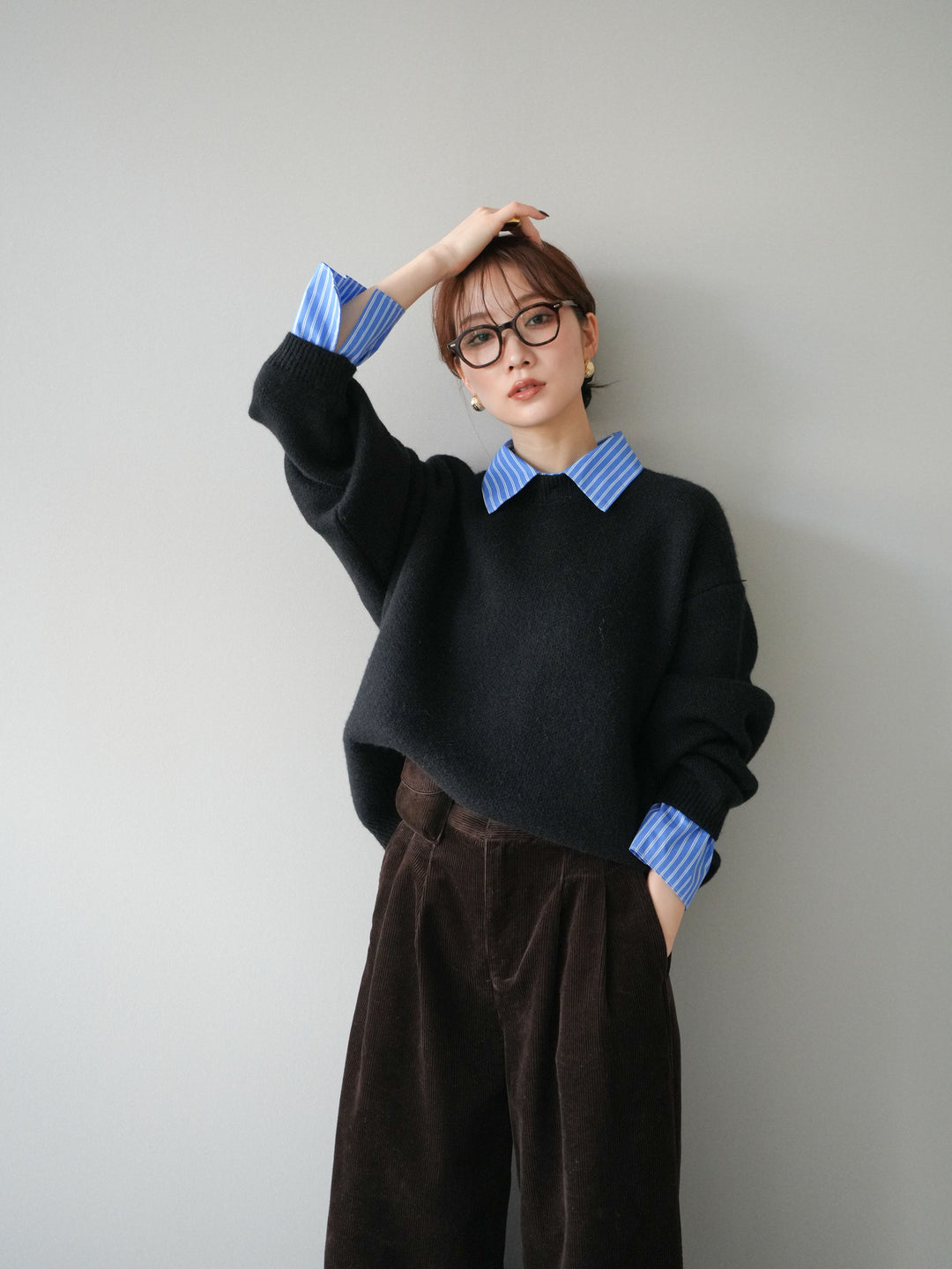 [予約]2WAY襟ニットプルオーバー/black