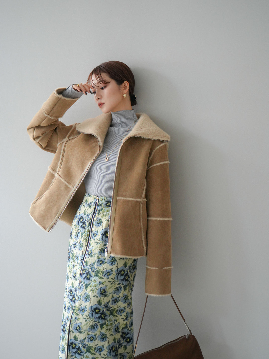 [予約]スタンドカラームートンZIPジャケット/beige