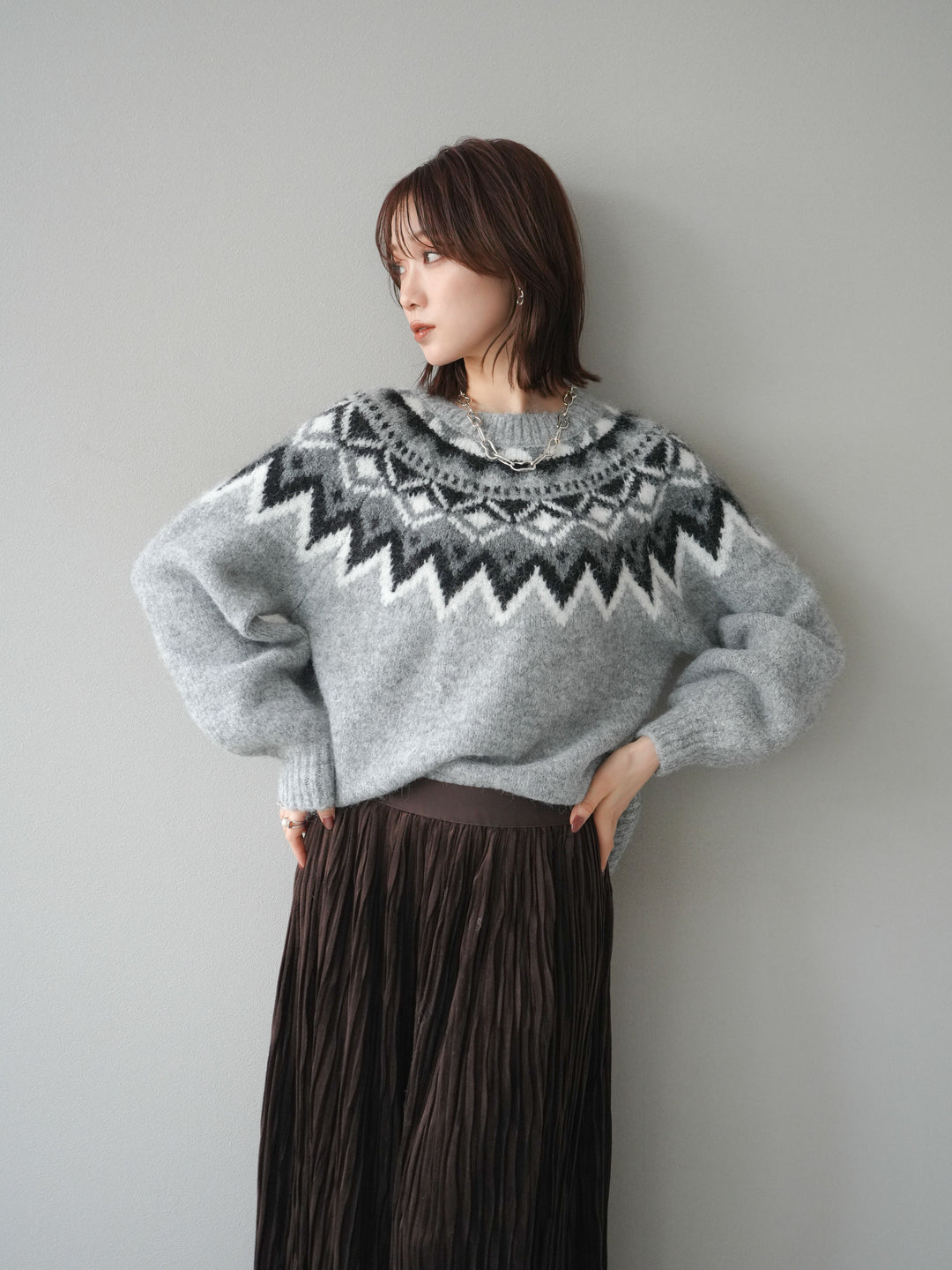 [予約]求心柄オーバーニットプルオーバー/gray