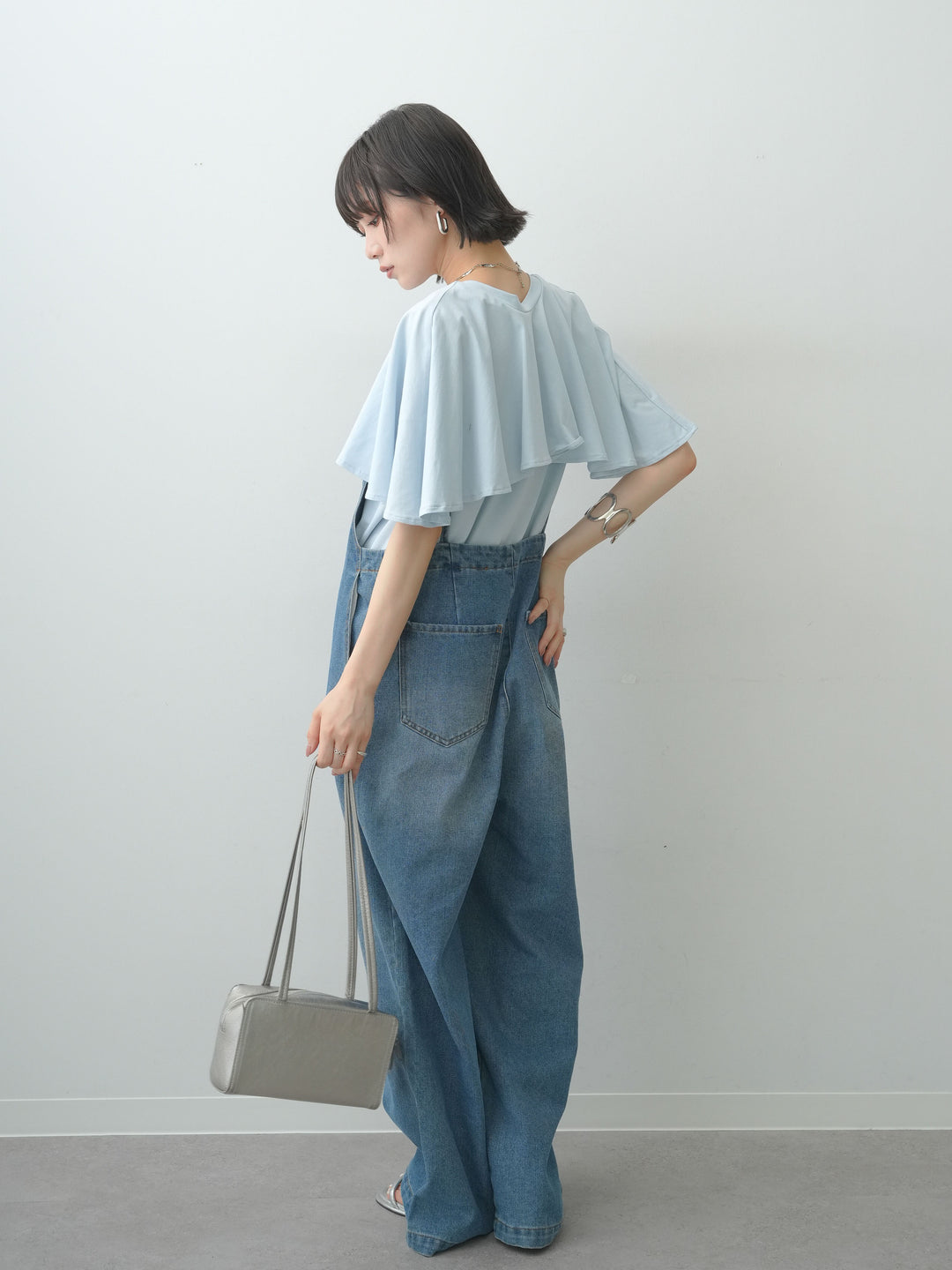 [SET]前後2wayケープTEE+フロントジップデニムサロペット(2set)