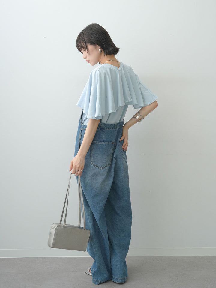 [SET]前後2wayケープTEE+フロントジップデニムサロペット(2set)
