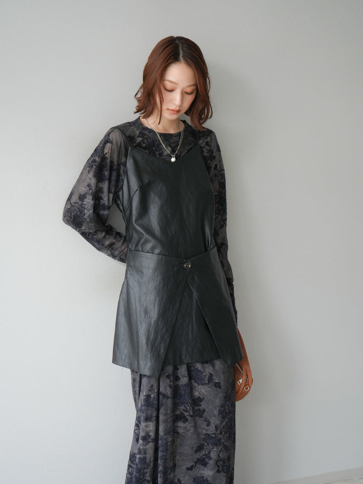 [予約]レイヤードレザーキャミソールチュニック/ブラック