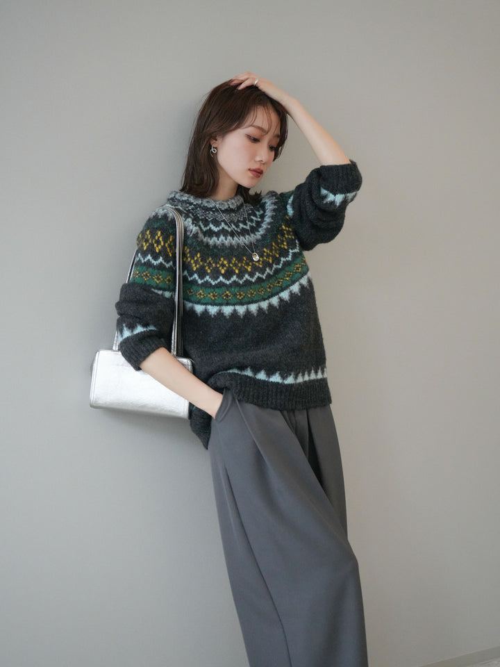 [予約]ウールタッチ求心柄オーバーニットプルオーバー/gray