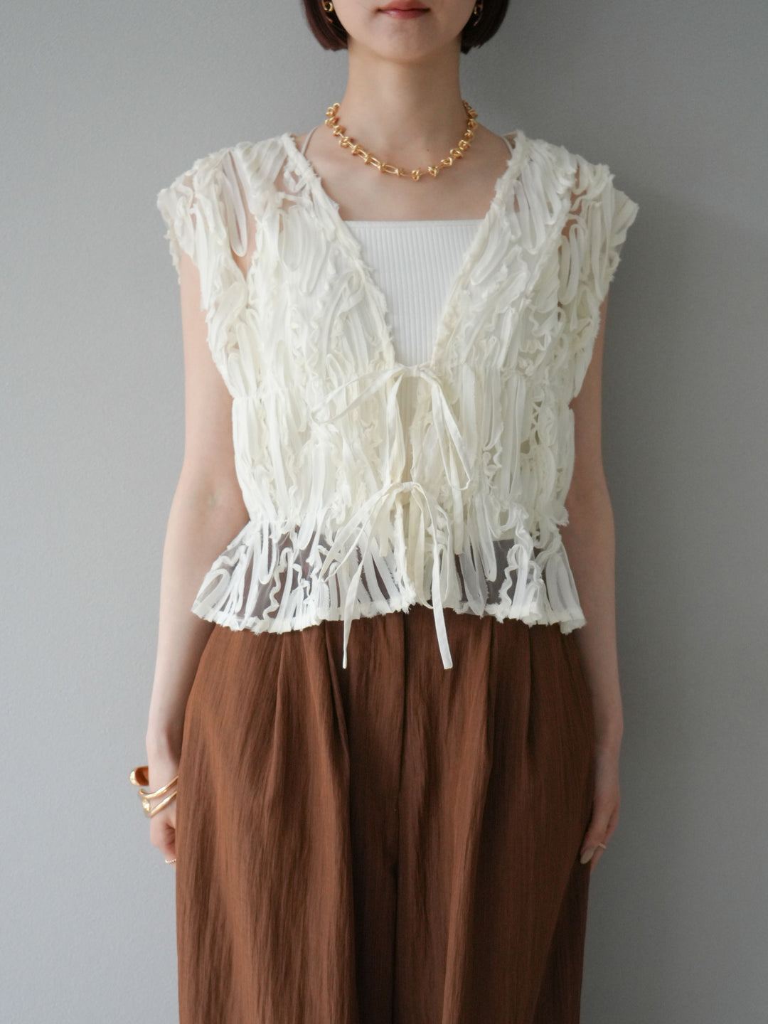 [予約]ジャガードレースリボントップス/アイボリー